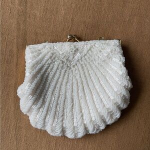 Elegant White Beaded Clutch